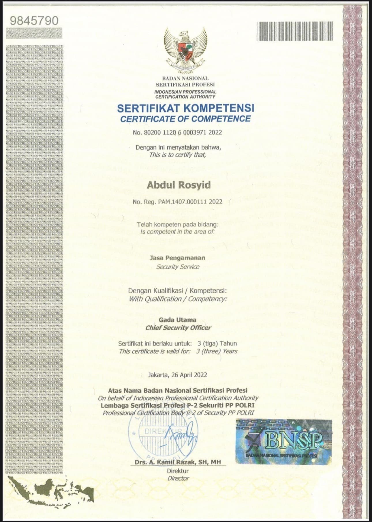 BNSP Competency Certificate